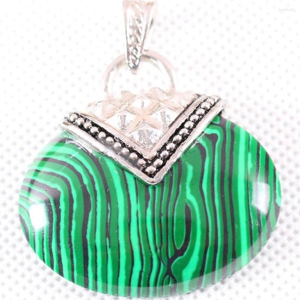 Collane con pendente Collana 40x40MM Ovale CAB Cabochon Naturale Verde Malachite Pietra Perline Gioielli Regalo K1152