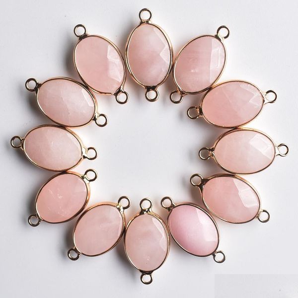 Charms Natural Rose Quartz Cristal Pingentes Conector 13X18Mm Para Pulseiras Colares Fazendo Jóias Drop Delivery Descobertas Componente Dhsbk