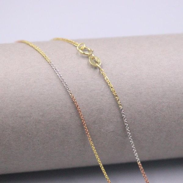 Correntes Au750 Real 18K Multi-tone Gold Chain Necklaces For Women Feminino 0,9mm Trigo Link Gargantilha Colar 16 polegadas Comprimento