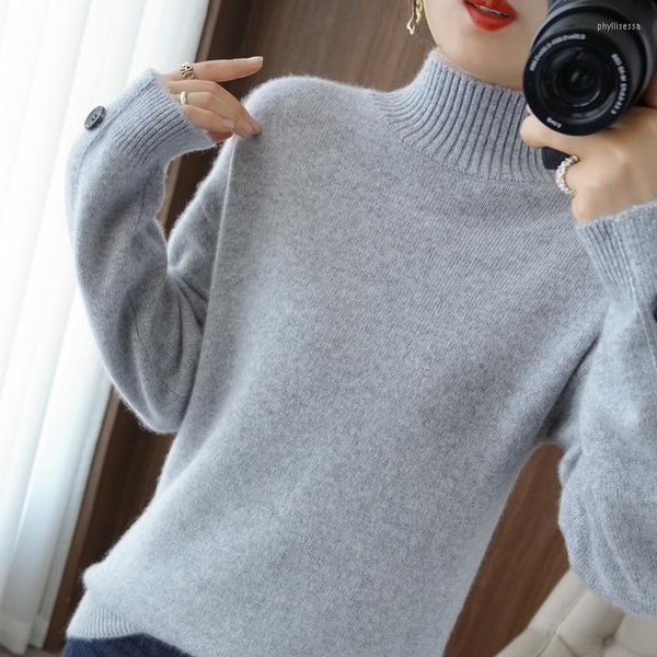 Женские свитеры осень / зима толстые кашемировые свитер дамы наполовину высокая шея. Повседневная вязаная шерсть