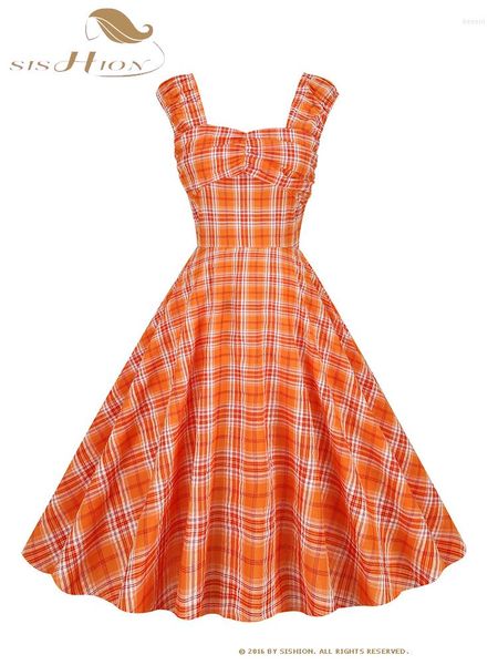 Abiti casual SISHION Cotton Orange Green Summer Dress Plaid Print Spaghetti Strap Sexy Backless A Line Woman Party SR933