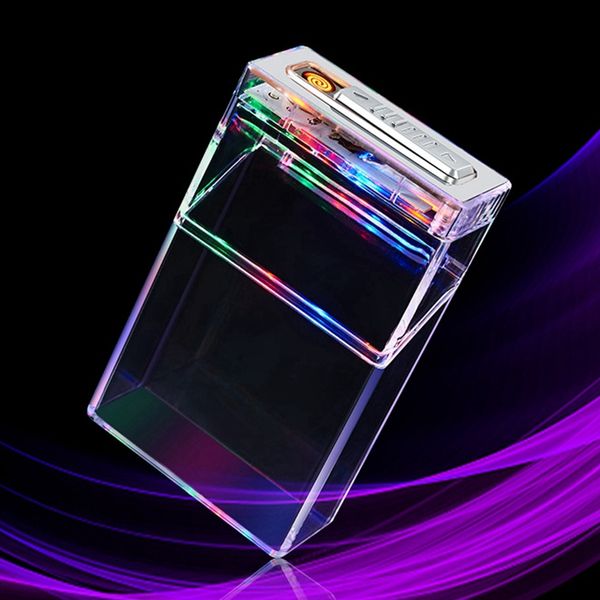 Transparente Fumar Ambiente Colorido Lâmpada de Luz Erva Seca Tabaco Cigarreira Estojo Portátil Carregamento USB Isqueiro Inovador Recipiente Caixa de Armazenamento