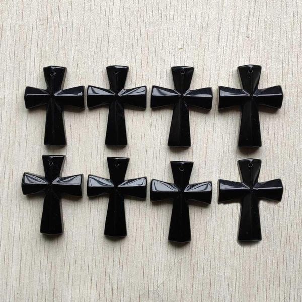 Anhänger Halsketten Mode Gute Qualität Natürliche Schwarze Achat Kreuz Anhänger Charme Für DIY Schmuck Machen 8 teile/los Großhandel