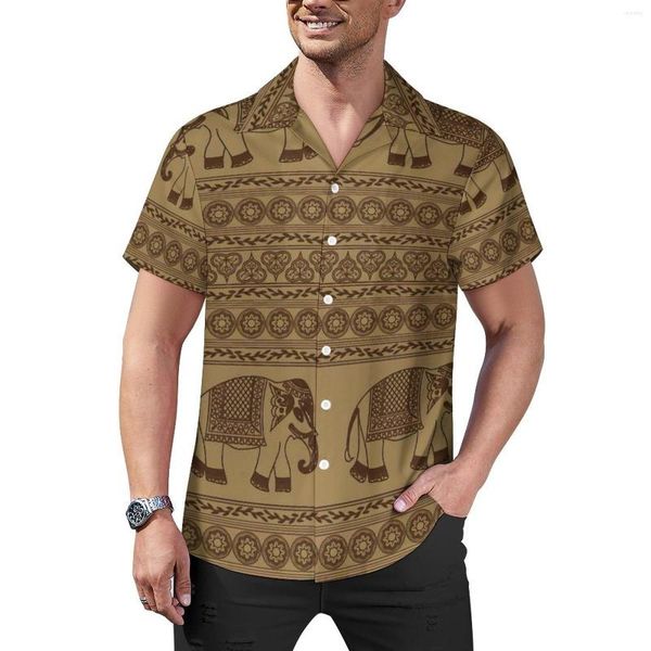 Camisas casuais masculinas Elefante Camisa vintage Elefantes africanos Estampa Praia Solta Havaí Moda Blusas Manga Curta Personalizada Tops Grandes