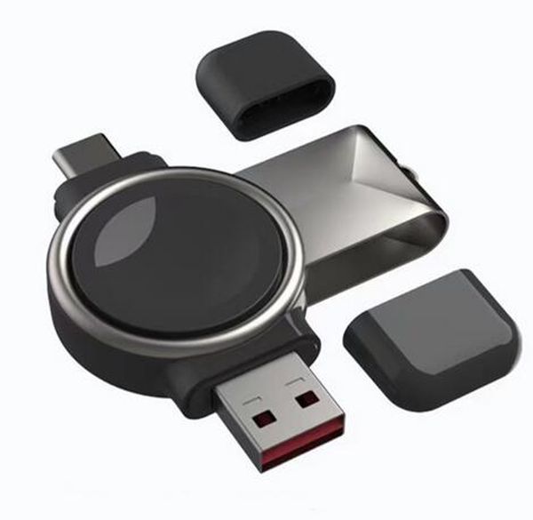 Carregador sem fio portátil 2 em 1 para estação de carregamento rápido magnético iWatch Type-C USB para Apple Samsung Watch Series 7 6 SE 5 4 3 2 na caixa de varejo