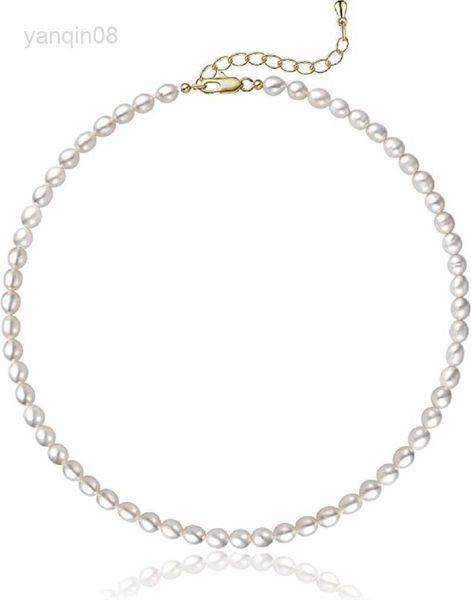 Anhänger Halsketten Perlenkette 5–7 mm ovale weiße Perlen Zuchtstrang-Choker-Halskette handgefertigte Kette zierliche Muttertags-Geburtstagsgeschenke HKD230712