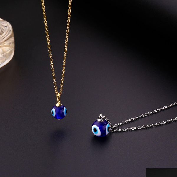 Anhänger Halsketten Türkische Evil Eye Halskette Gold Stahl Charm Schmuck für Frauen – Unglück abwehren und Stil verbessern Drop Delivery Dhfda