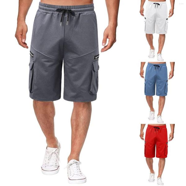 Shorts masculino verão 8 cores brocado de seda algodão tamanho solto calça média de cinco pontas calça multibolsa