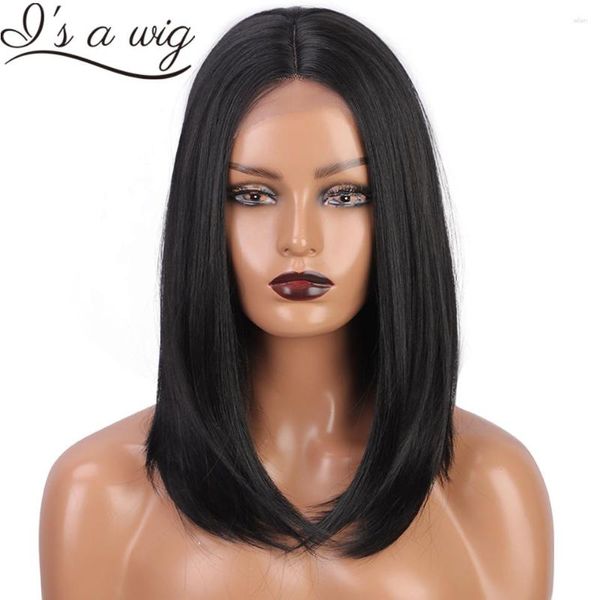 Perucas Sintéticas I's A Wig Long Layered Black Para Mulheres Pequenas Áreas Rendas Uso Diário Festa Fibra Resistente ao Calor