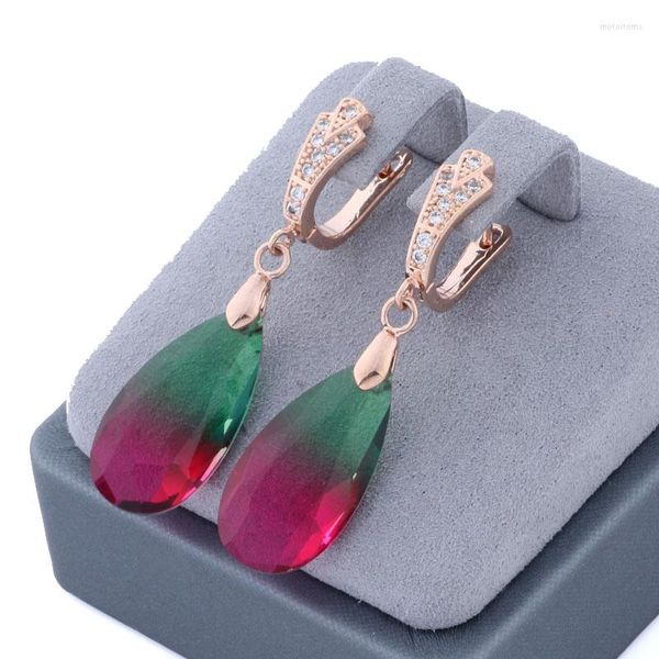 Baumelnde Ohrringe, Luxus-Designer-Schmuck, Trend, groß, hängend, für Damen, 585er-Roségold, Farbe, hochwertiger Tropfen