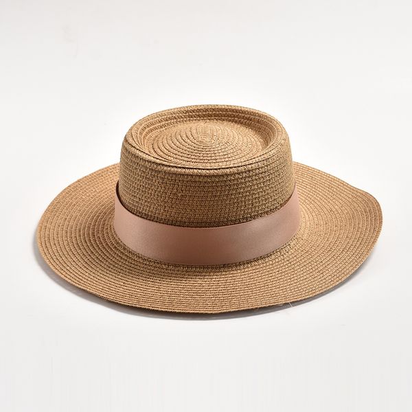 Chapéus para mulheres Flat Top Ribbon Bowknot Elegante Straw Sun Hats Summer Sun Protection Beach Hat Gorras Hombre