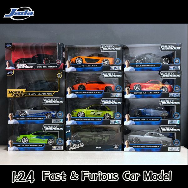 Diecast Model Car 1 24Jada Fast и Furious Brians GTR-34 RX-7 Supra High Simulation Diecast Metal Car Model Model Kids Toy Gift Collection 230711