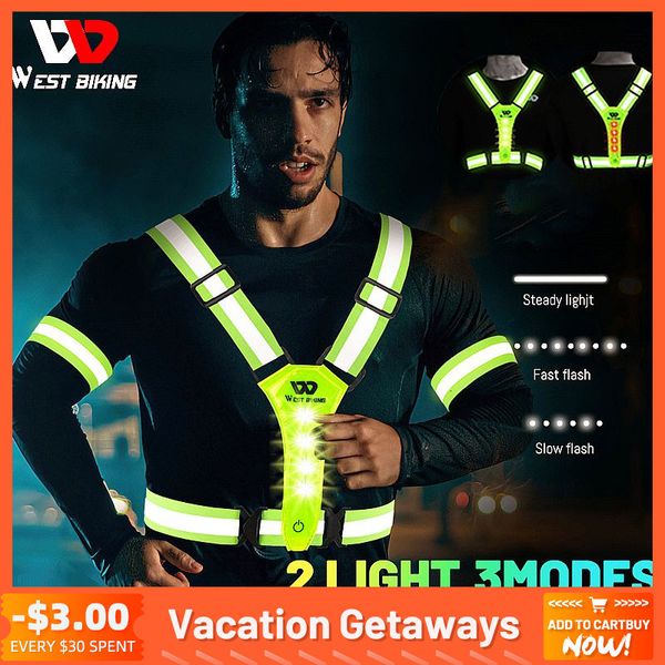 Camisas de ciclismo Tops WEST BIKING Ciclismo Colete de segurança reflexivo Scooter elétrico Colete piscando USB Recarregável LED Colete Corrida Jogging Pesca 230712