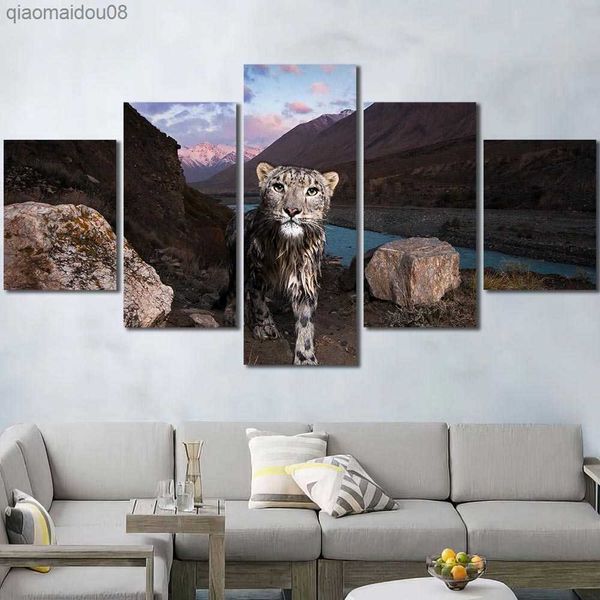 Quadro HD Stampa Cornice Decorativa Arte Tela Paesaggio Animali Natura Roccia Leopardi delle Nevi Pronto da Appendere L230704