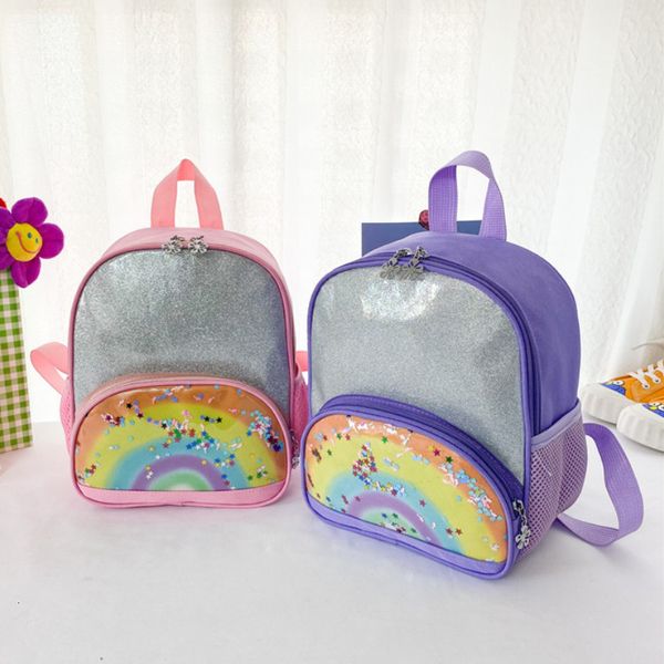 Borse da scuola Scuola materna Borsa da scuola con paillettes per bambini Zaino arcobaleno per ragazzi e ragazze Borsa dal design colorato Borsa a tracolla per bambini moda 230712