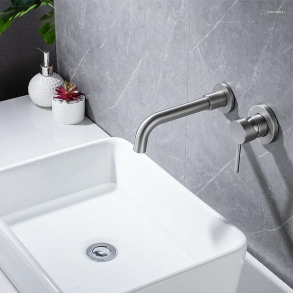 Badezimmer-Waschtischarmaturen, gebürstetes Nickel, Waschbecken-Wasserhahn, Einhebelmischer, Doppellöcher, Kaltwasser-Mischbatterie, Wandmontage aus Messing