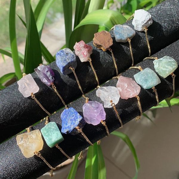 Charme Pulseiras Jóias de Cura Pedra Natural Pedra Ajustável Mineral Quartzo Lapis Lápis Citrino Ametista Cristal Rosa