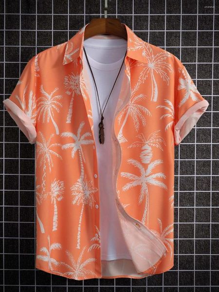 Männer Casual Hemden Hawaiian Kurzarm Hemd Mode Mit Kokosnuss Baum Design Strand Urlaub Party Sommer Baumwolle 2023