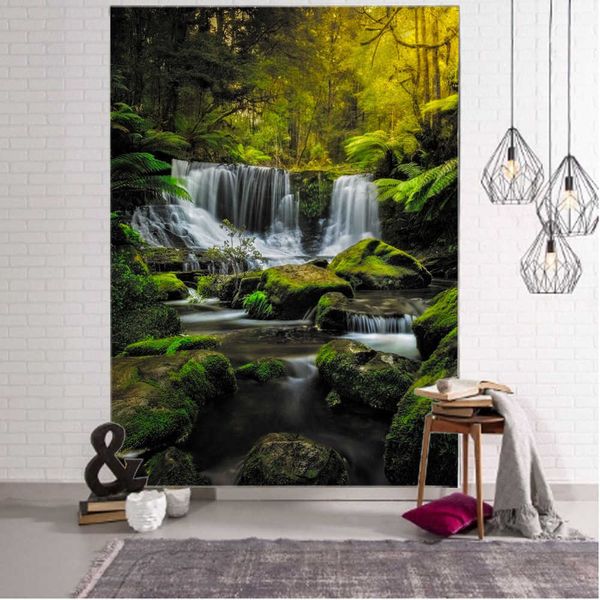 Arazzi Woods River Cascata Appeso a parete Arazzo Appeso a parete Decorazione artistica da parete