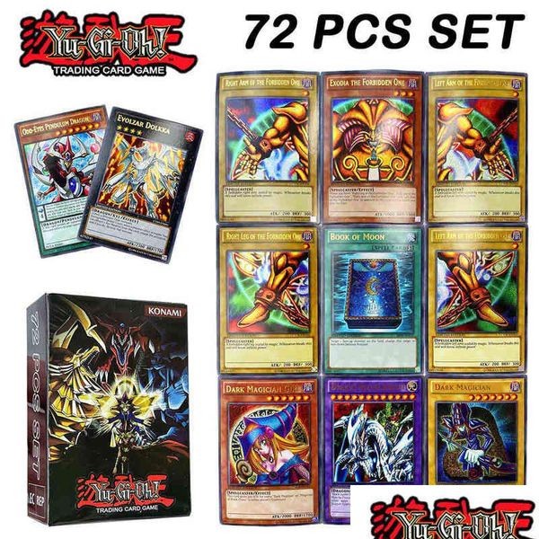 Giochi di carte 72Pcs Yugioh Lettera olografica in inglese Dark Magician Girl Blue Eyes Collection Yu Gi Oh Xyz Monster Trading Game Drop Dhjkd