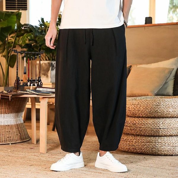 Pantaloni da uomo Pantaloni larghi in lino di cotone estivi Pantaloni traspiranti tinta unita Pantaloni casual da uomo in vita elastica Fitness Plus Size 230711