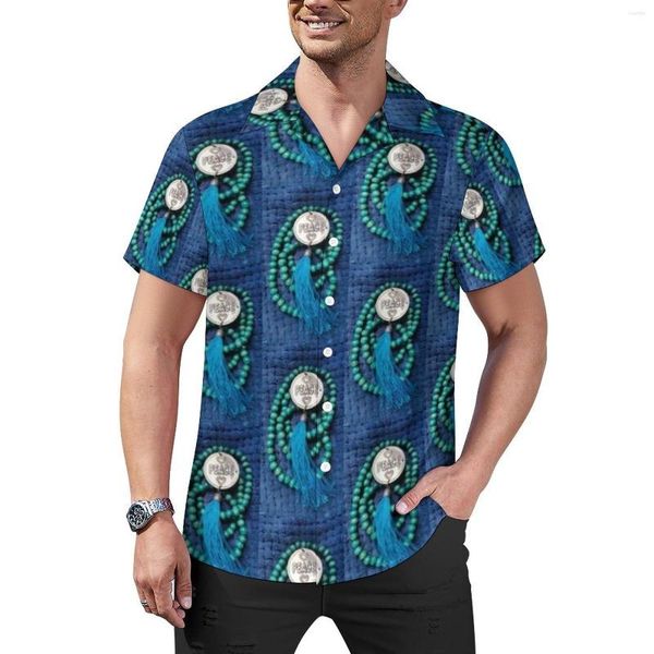 Camicie casual da uomo Peace Beads Of Hope Ciondolo in argento Stampa Camicia da vacanza Camicette Hawaii Y2K Uomo Stampato Plus Size 4XL