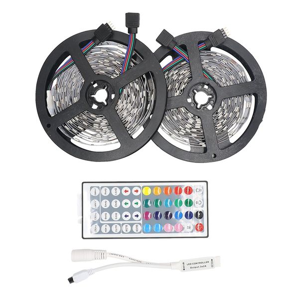 RGB LED Şerit Işığı 5050 5m 10m 10m IP20 LED Işık RGB LED'ler Bant LED Şerit Esnek Mini IR Denetleyicisi DC12V Adaptör Seti Ekspres Ücretsiz