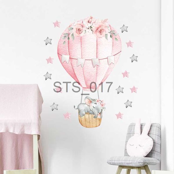 Outros adesivos decorativos aquarela rosa balão de ar quente adesivos de parede para decoração de quarto de berçário de bebê decalques de parede bebê elefante decoração de casa PVC x0712