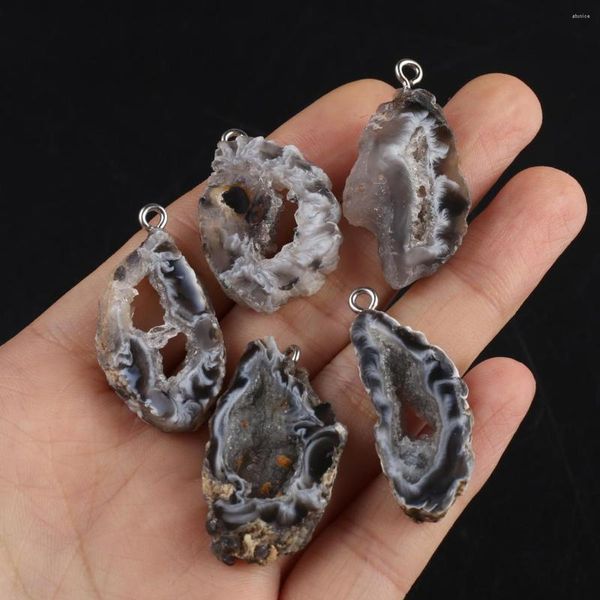 Anhänger Halsketten 5PCS Großhandel Natürliche Halbedelstein Achat Kristall Höhle Charme Schmuck Machen DIY Halskette Ohrringe Geschenk