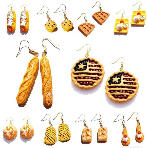 Charm-Ohrringe für Frauen, tropfenförmiges Harz, auf Bestellung gefertigt, niedliche Mädchen-Ohrringe, lustige Brot-, Baguette-, Kuchen- und Kekse-Ohrringe als Geschenk von Hand