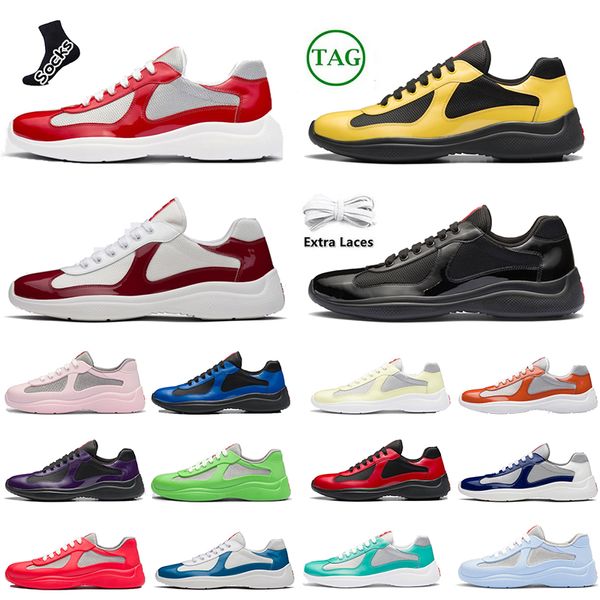 2023 Yeni Tasarımcı Sıradan Ayakkabı Erkekler Amerika Amerika Kupası XL Designer Deri Spor Ayakkabıları Yüksek Kaliteli Patent Derisi Düz Sabah Siyah Mesh Dantel Up Dış Mekan Men ayakkabı