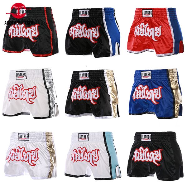 Shorts masculinos curtos muay thai crianças adulto luta kickboxing shorts de cetim boxe femininos masculinos meninos meninas roupas de Sanda artes marciais mma 230712