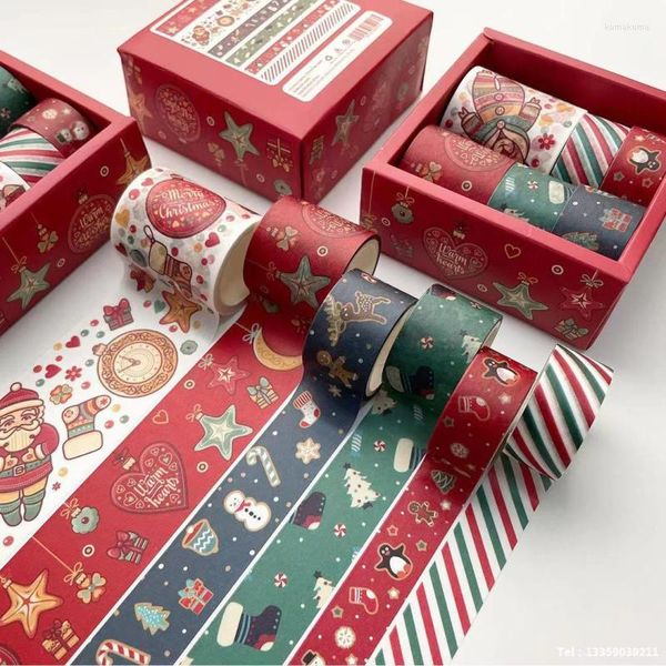 Embalagem para presente 6 unidades/caixa Feliz Natal Conjunto de fita adesiva Washi para férias Decoração adesiva decorativa Faça você mesmo Etiqueta de diário para scrapbooking