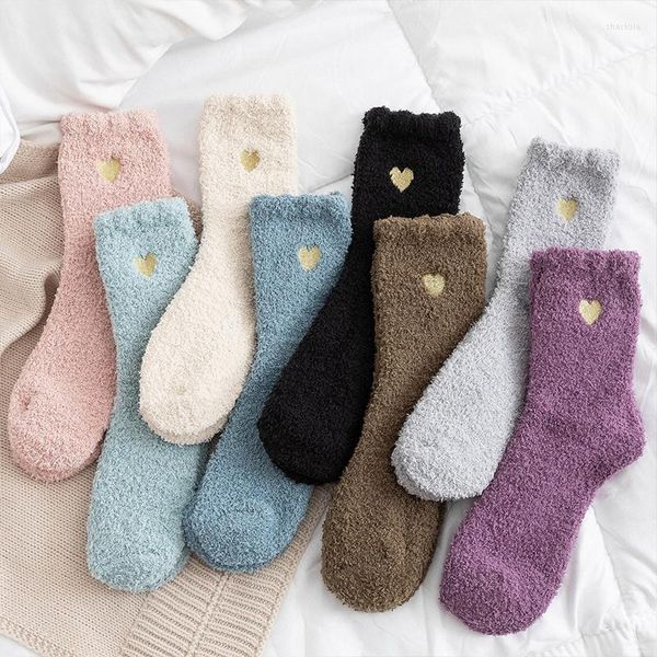 Mulheres meias coloras de doce cor quente para coral lã de inverno chão garotas dormindo