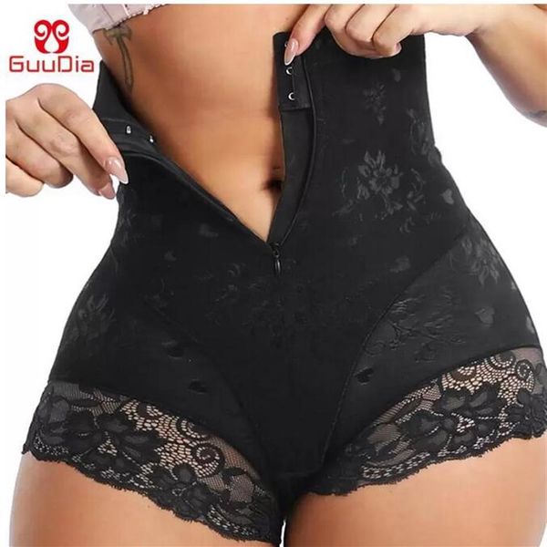 Calcinha modeladora plus size calcinha modeladora sexy corpo de renda com zíper controle duplo modelador de cintura 267V