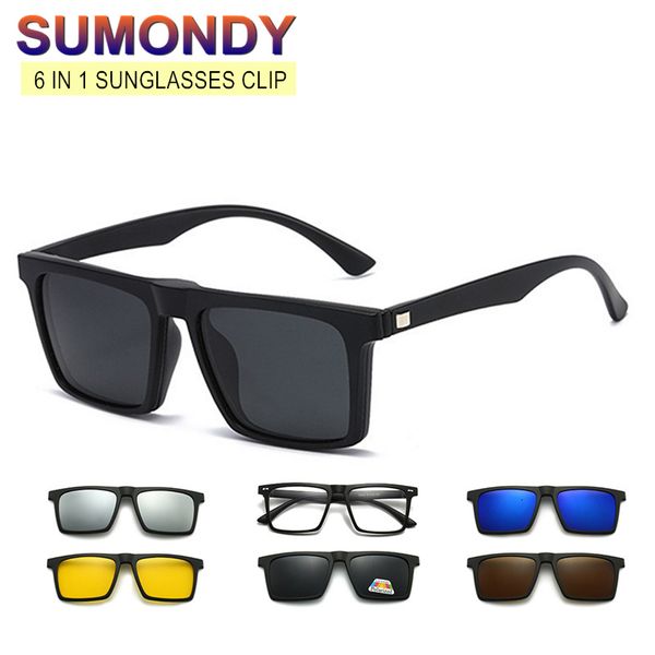 Sonnenbrille Magnetischer Sonnenbrillenclip und optischer Brillenrahmen 6 in 1 Damen Herren Polarisierte oder Nachtsicht-Mehrzweckbrillen-Set S506 230713