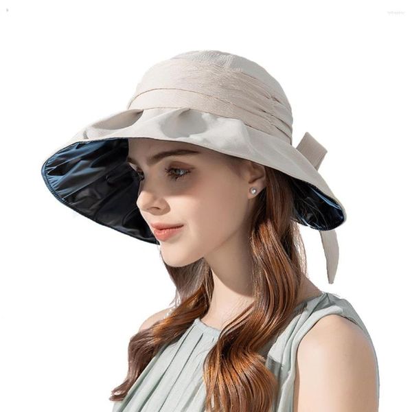 Cappelli a tesa larga Donna Estate Elegante protezione solare Cappello a secchiello con papillon Lady Protezione solare in vinile Berretto da spiaggia Copricapo all'aperto all'ingrosso