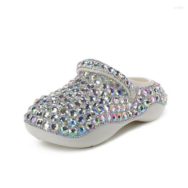 Sapatos sociais Dropshopping Design de marca com solas grossas incrustadas de diamantes Macioconfortável antiderrapante resistente ao desgaste Sandálias femininas casuais