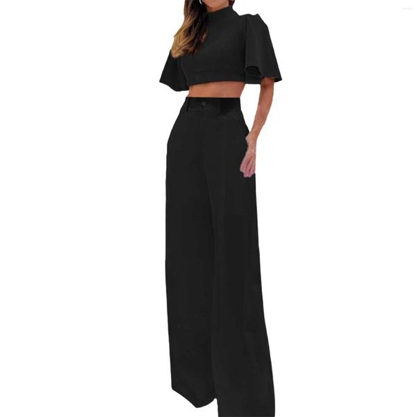 Pantaloni da donna a due pezzi da donna Casual Crop Top Flare Wide Leg Suit 2023 Summer Versatile Fashion Set Abbigliamento da tuta femminile