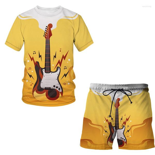 Männer Trainingsanzüge Sommer Gitarre Muster Sets T Shirts Shorts Zwei Stücke Casual Trainingsanzug Lustige Sportkleidung Board