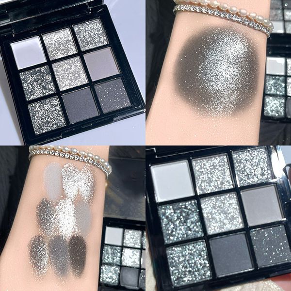 Ombretto 9 colori Punk Smokey Matte Glitter Eyeshadow Palette Shimmer Makeup Cool Toned Grey Black Pigment Palett 230712