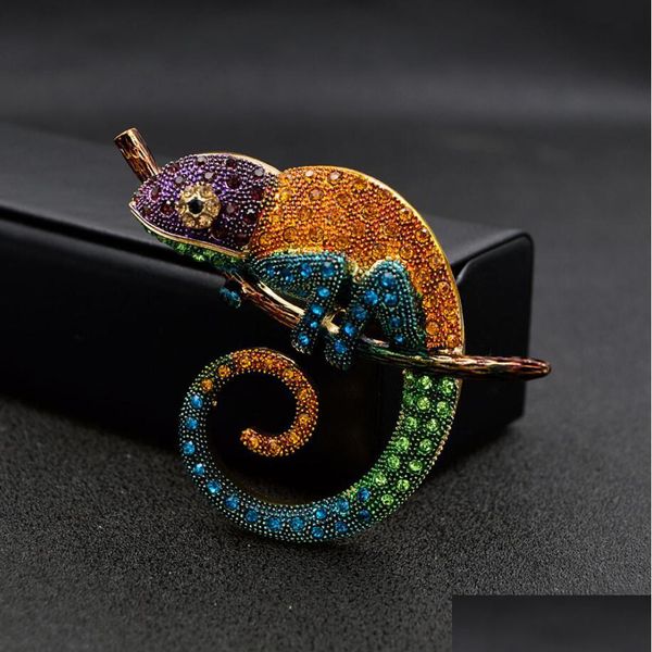 Pins Broschen Strass Eidechse für Frauen Chamäleon Brosche Pin Tier Design Pins Modeschmuck Geschenk 3 Farben Drop Lieferung Dhwbq