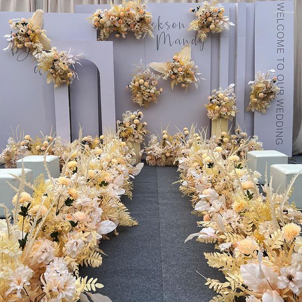 Dekoratif Çiçekler Özel Şampanya Çiçek Sırası Yapay Yol Düzenlemesi Düğün Arch Dekor Çiçek Top Parti Sahne Düzeni Ekran