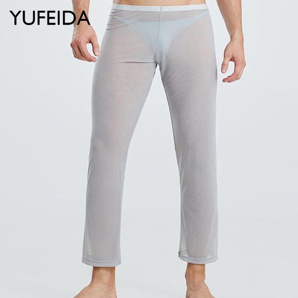 Мужские штаны Yufeida Мужчины сексуальные виды сквозь мужские прозрачные брюки мужской сетка марля