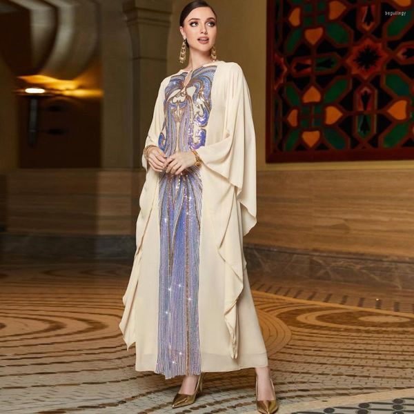 Roupas étnicas de luxo lantejoulas vestidos de noite para mulheres dubai turquia vestido de festa manga farasha abaya muçulmano islâmico jalabiya eid ramadã