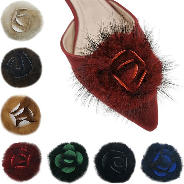 Peças de sapatos acessórios clipes de pompom destacáveis bombas de casamento decoração rosa flor enfeite para bolsa 2 pçs 230713