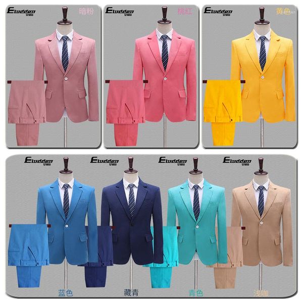 Ternos masculinos coloridos de alta qualidade (terno calças ocidentais) Moda Vestido bonito Plus Suithost Stage Performance Suit Conjunto de duas peças