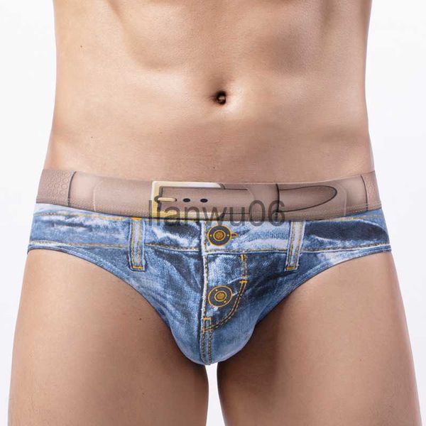 Mutande Moda 3D Stampa Intimo Uomo Cotone Incredibile imitazione Jeans Stile Denim Slip Sexy U Pouch Mutande Mutandine elastiche Cueca J230713