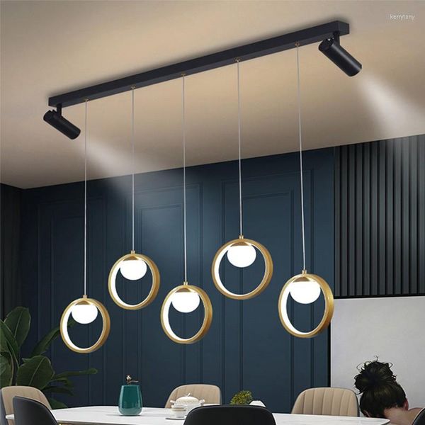 Avizeler Nordic Chandelier Restoran Led Işık Modern Minimalist Yaratıcı Ada Bar Uzun Yüzük Ev Dekorasyonu Ayarlanabilir Parlaklık