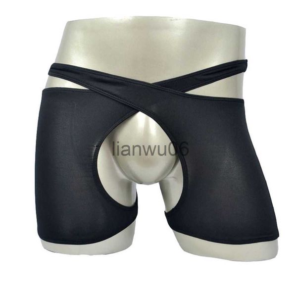 Cueca Novidade Homem Sexy Cross Boxer Abertura Frente Penis Buraco Cueca Respirável Masculino Calcinha Gay Engraçado J230713